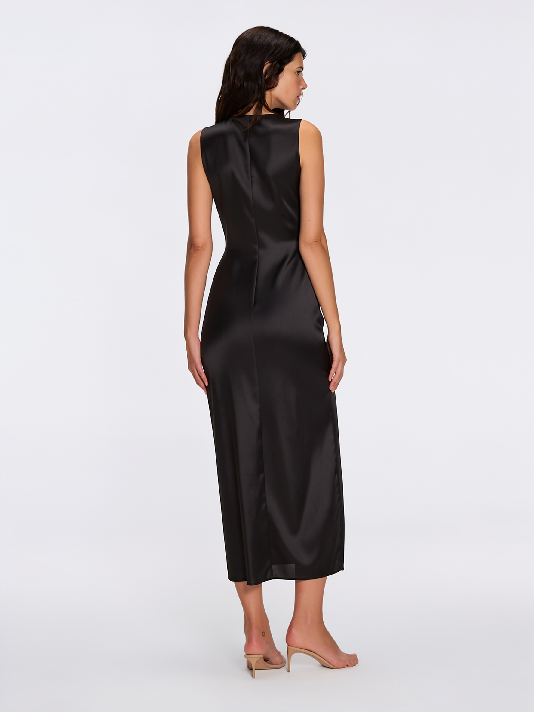 Apollo Black Satin Sleeveless Maxi Dress with Side Slit | Moeva | Dress | Each week unveils new pieces—luxury swimwear, fluid resort silhouettes, and elevated summer-to-evening essentials designed to carry you from coastal escapes to city nights.