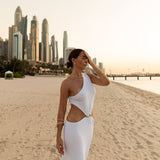 Julia Mateian - Violet White One Shoulder Maxi Dress