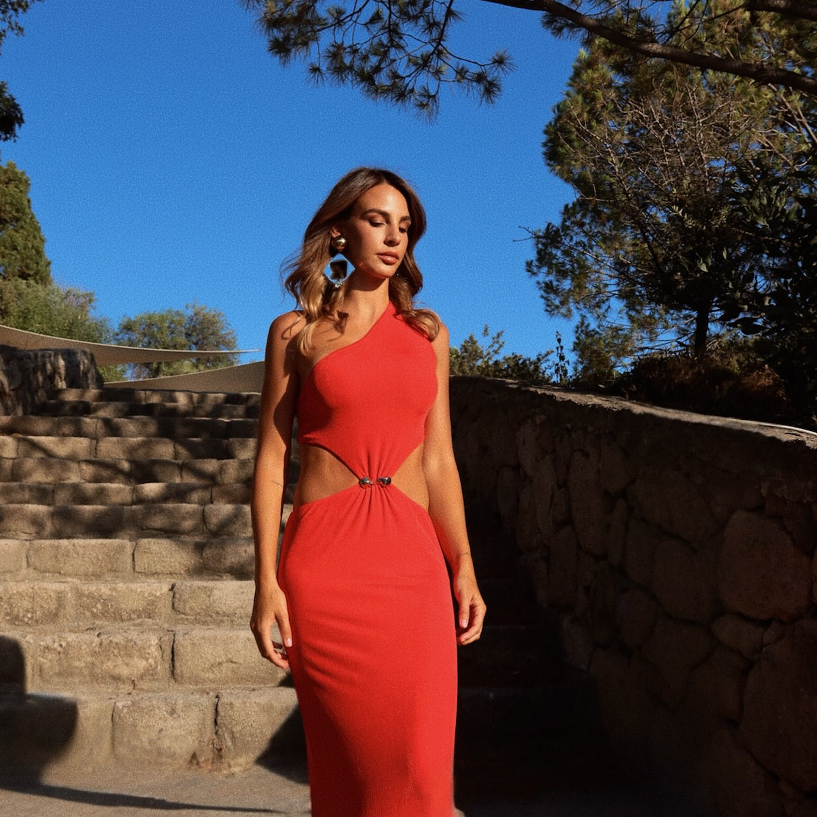 Aslısah Alkoclar - Violet Red One-Shoulder Textured Maxi Dress with Cut-Out Detail | Moeva | Dress | Each week unveils new pieces—luxury swimwear, fluid resort silhouettes, and elevated summer-to-evening essentials designed to carry you from coastal escapes to city nights.