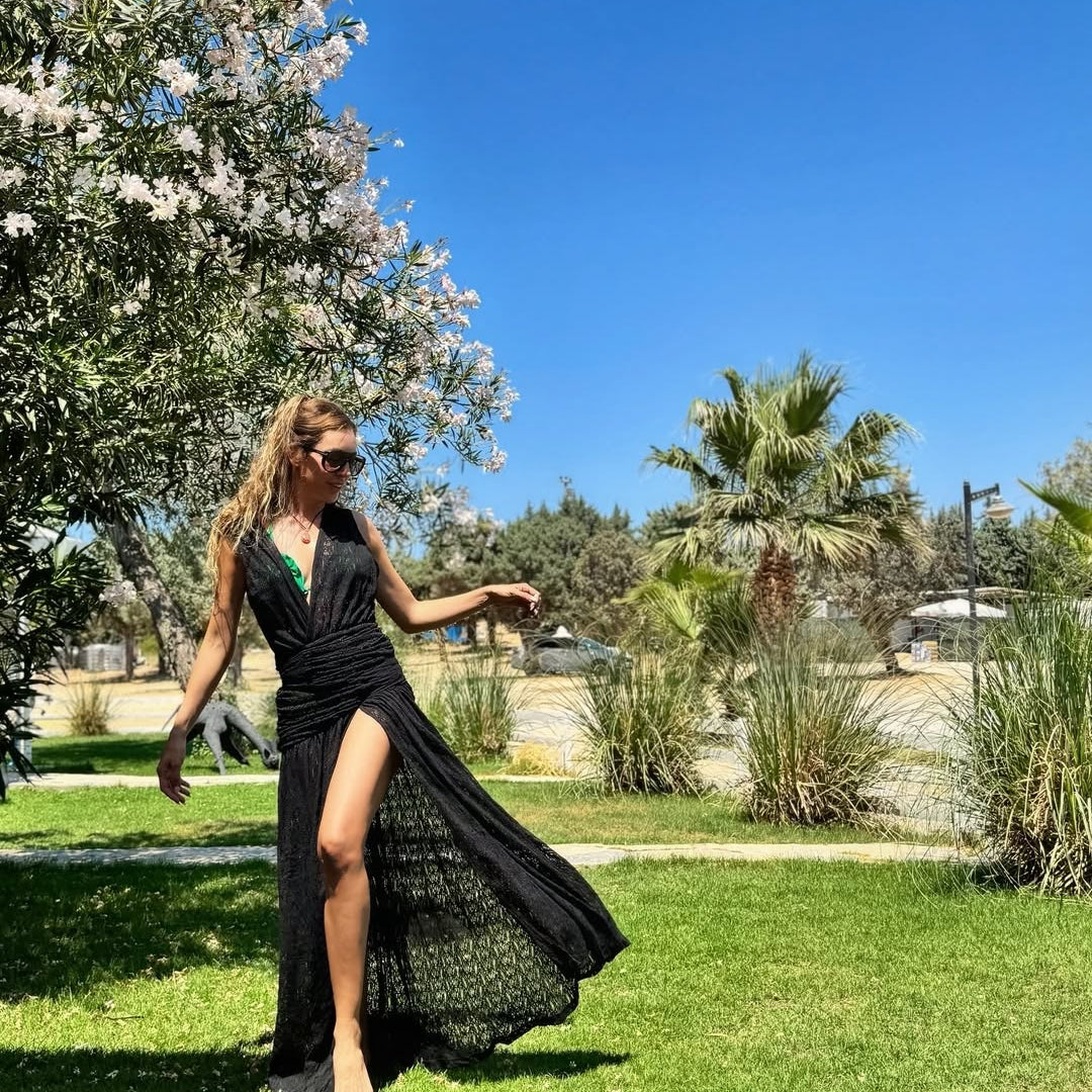 Sinem Kobal - Aveline Black Sleeveless Lace Maxi Kaftan | Moeva | Kaftan | Each week unveils new pieces—luxury swimwear, fluid resort silhouettes, and elevated summer-to-evening essentials designed to carry you from coastal escapes to city nights.