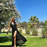 Sinem Kobal - Aveline Black Sleeveless Lace Maxi Kaftan