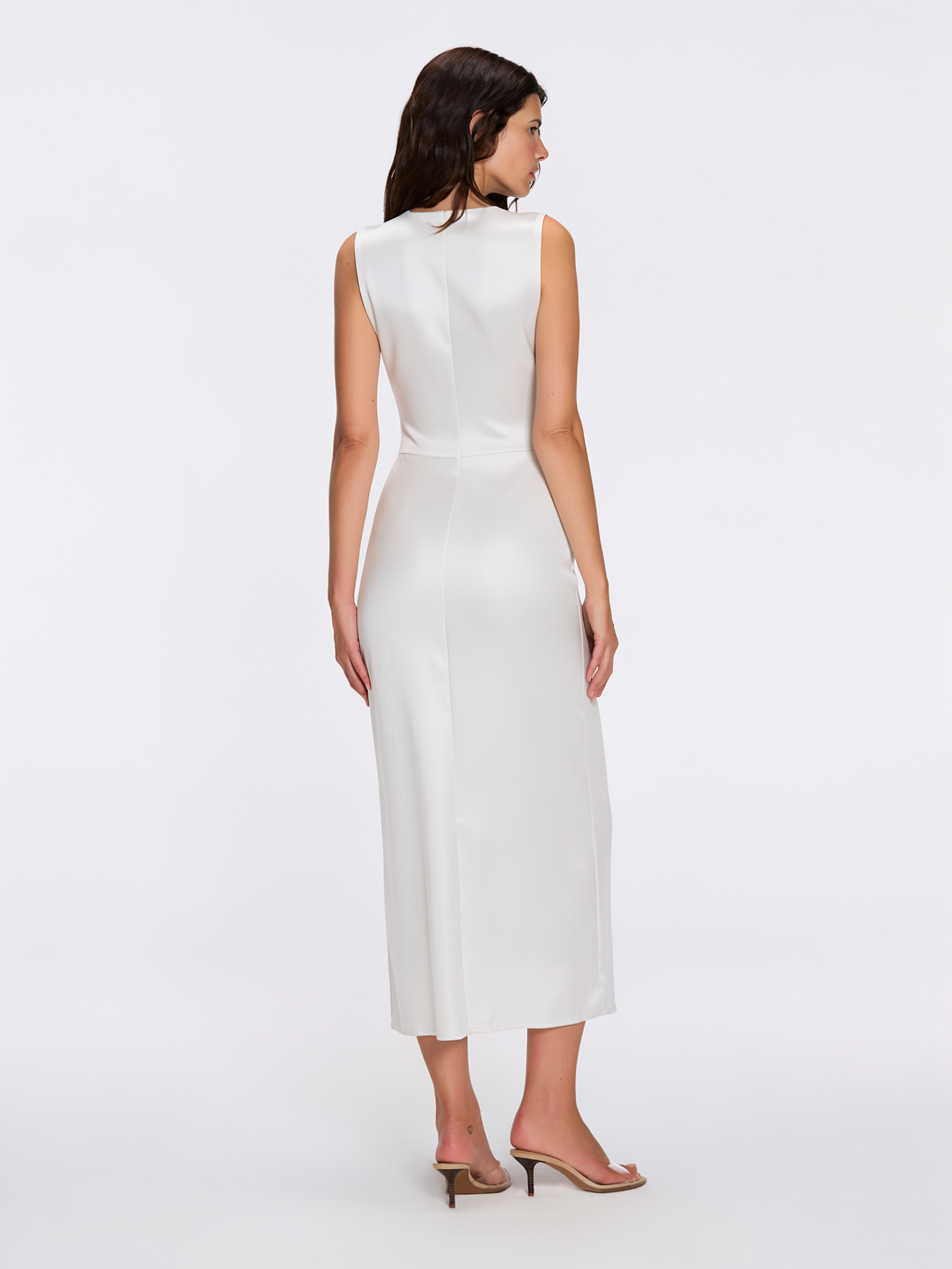 apollo maxi dress Apollo White Satin Sleeveless Maxi Dress with Side Slit