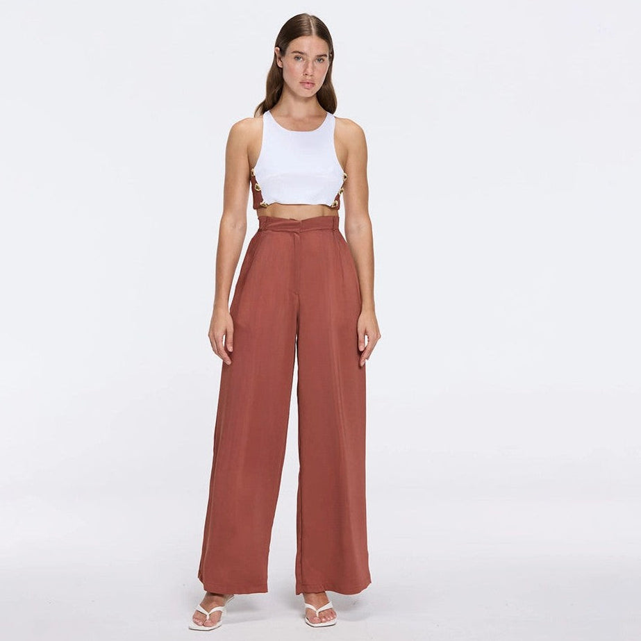 Manami Brown High Waist Wide Leg Pants | Moeva | Pants | Each week unveils new pieces—luxury swimwear, fluid resort silhouettes, and elevated summer-to-evening essentials designed to carry you from coastal escapes to city nights.