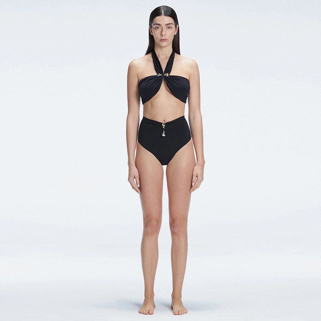 Meredith Black Halter High Waist Satin Bikini Set | Moeva | Bikini Set | Each week unveils new pieces—luxury swimwear, fluid resort silhouettes, and elevated summer-to-evening essentials designed to carry you from coastal escapes to city nights.