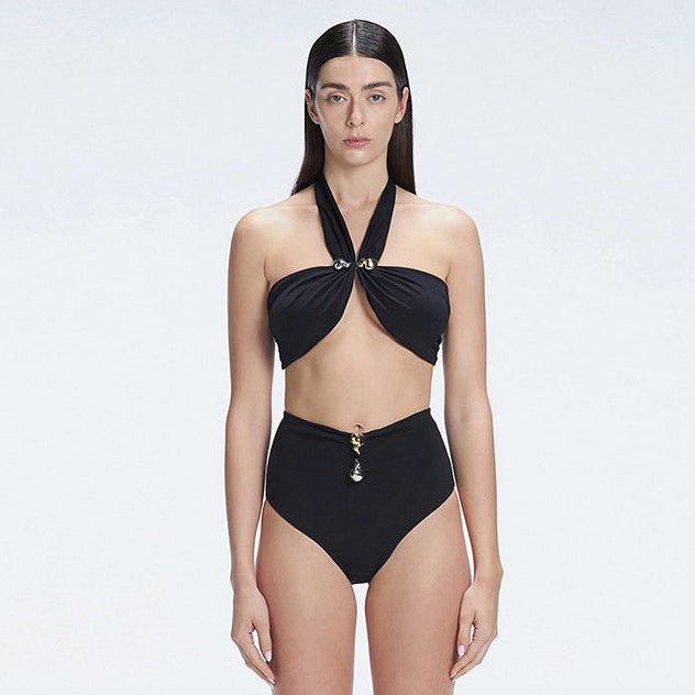 Meredith Black Halter High Waist Satin Bikini Set | Moeva | Bikini Set | Each week unveils new pieces—luxury swimwear, fluid resort silhouettes, and elevated summer-to-evening essentials designed to carry you from coastal escapes to city nights.