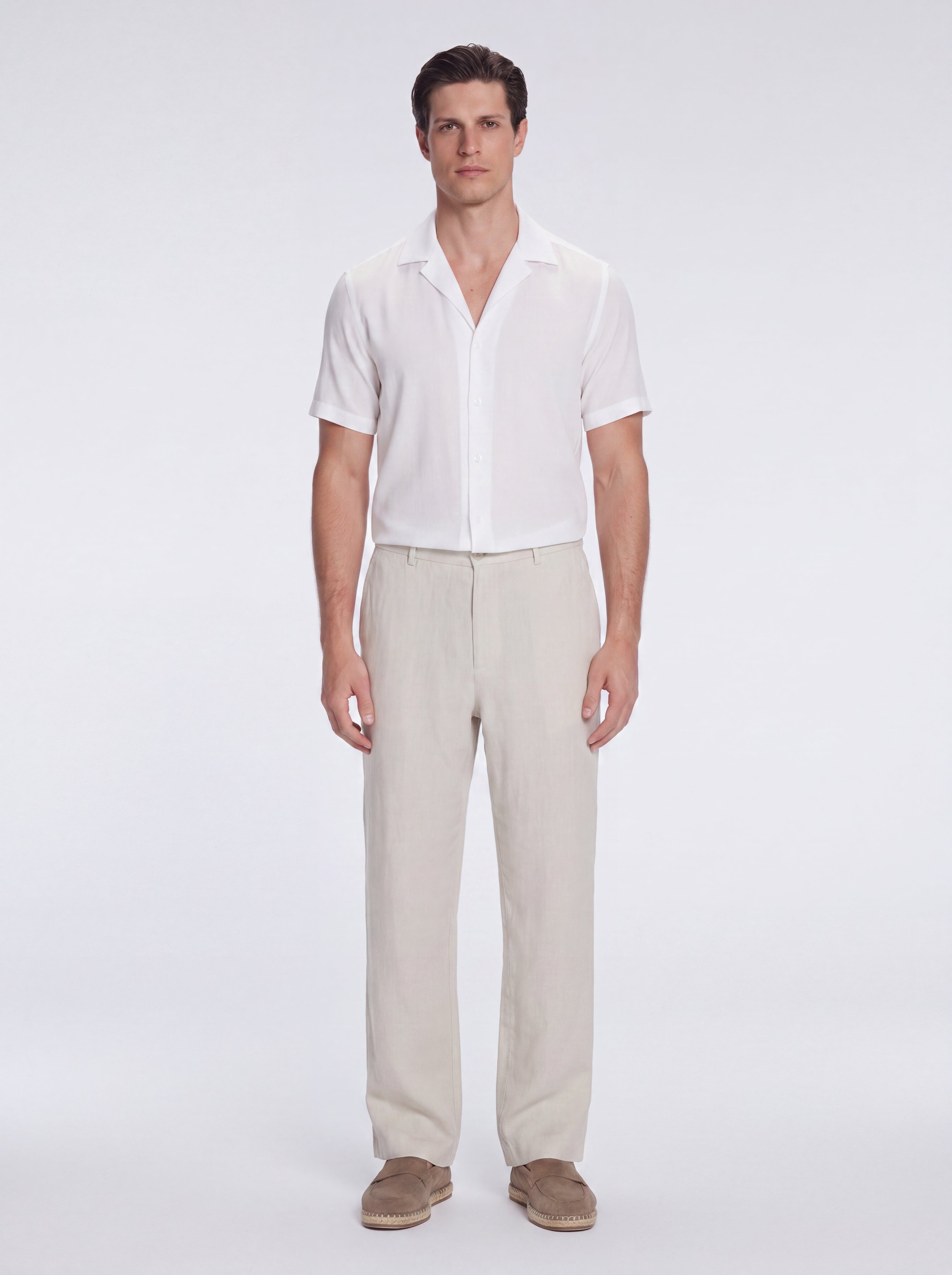 Adrian Beige Linen Straight-Leg Pants | Moeva | Pants | Each week unveils new pieces—luxury swimwear, fluid resort silhouettes, and elevated summer-to-evening essentials designed to carry you from coastal escapes to city nights.