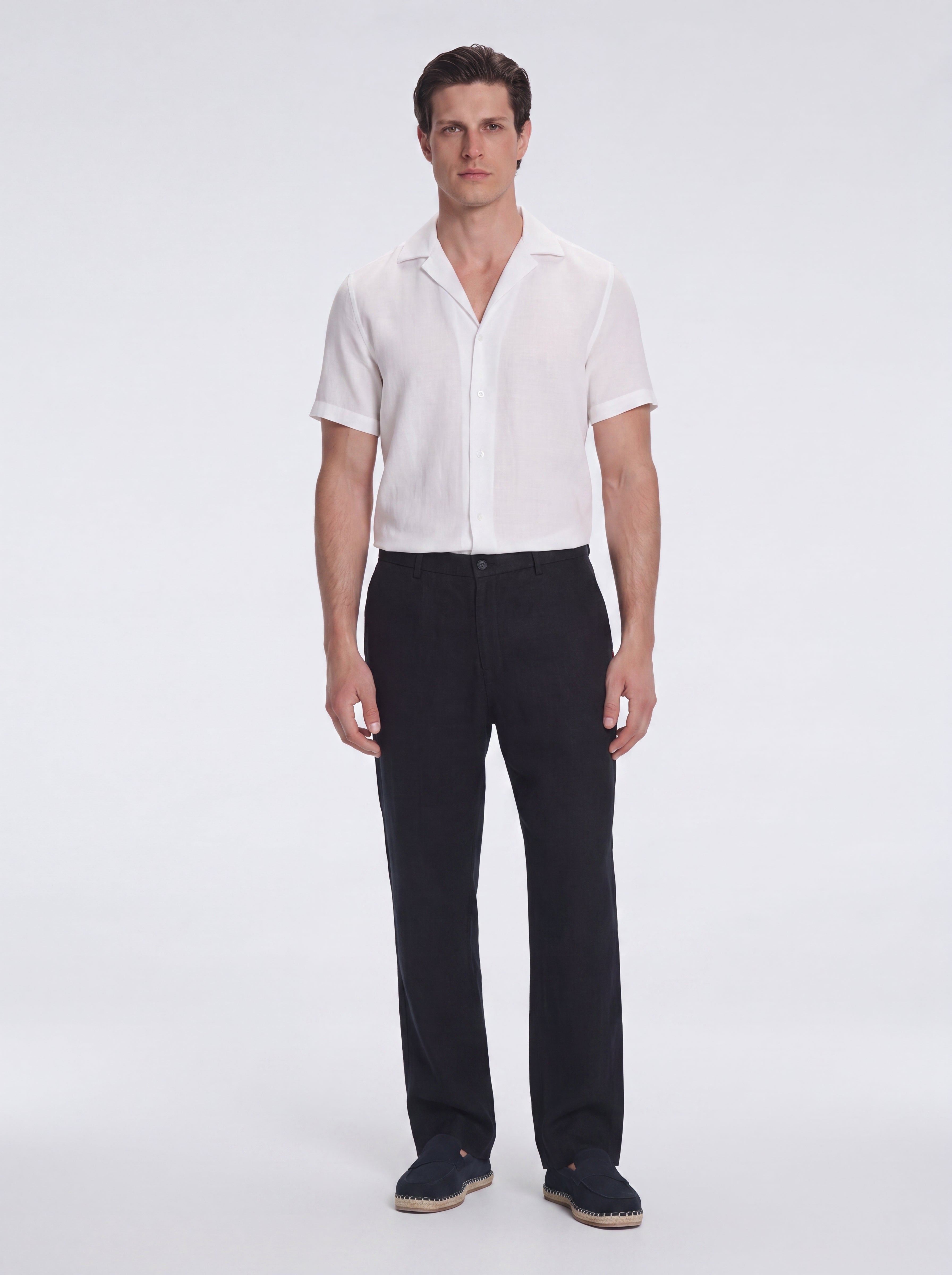 Adrian Black Linen Straight-Leg Pants | Moeva | Pants | Each week unveils new pieces—luxury swimwear, fluid resort silhouettes, and elevated summer-to-evening essentials designed to carry you from coastal escapes to city nights.