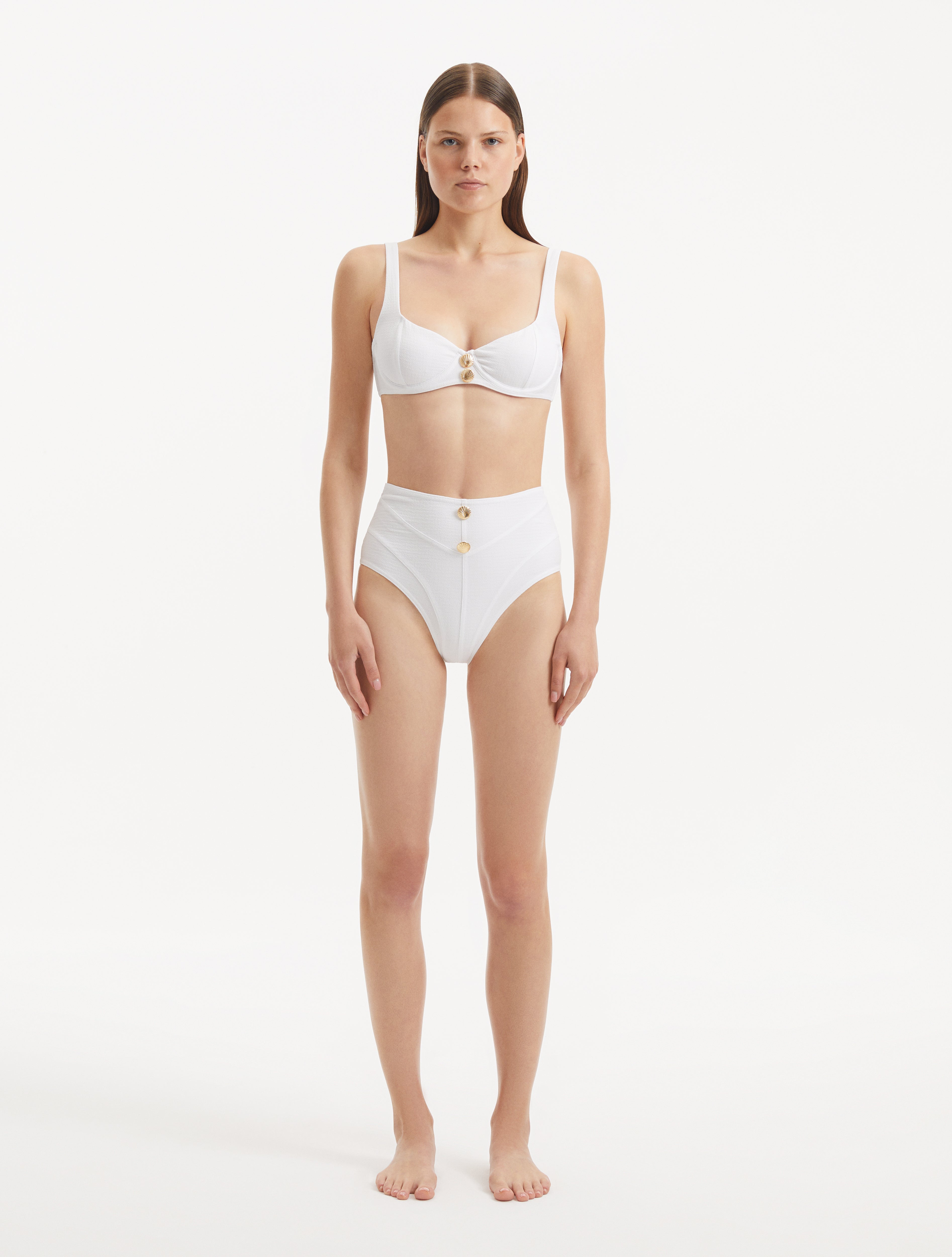 Adva White Balconette Textured High Waist Bikini Set | Moeva | Bikini Set | Each week unveils new pieces—luxury swimwear, fluid resort silhouettes, and elevated summer-to-evening essentials designed to carry you from coastal escapes to city nights.