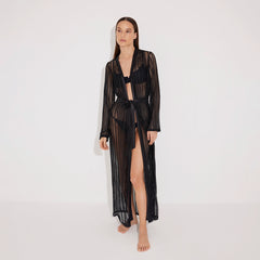 Aitana Black Open-Knit Belted Long Kaftan | Moeva | Kaftans | Each week unveils new pieces—luxury swimwear, fluid resort silhouettes, and elevated summer-to-evening essentials designed to carry you from coastal escapes to city nights.