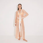 Aitana Orange/White Open-Knit Belted Long Kaftan | Moeva | Kaftans | Each week unveils new pieces—luxury swimwear, fluid resort silhouettes, and elevated summer-to-evening essentials designed to carry you from coastal escapes to city nights.
