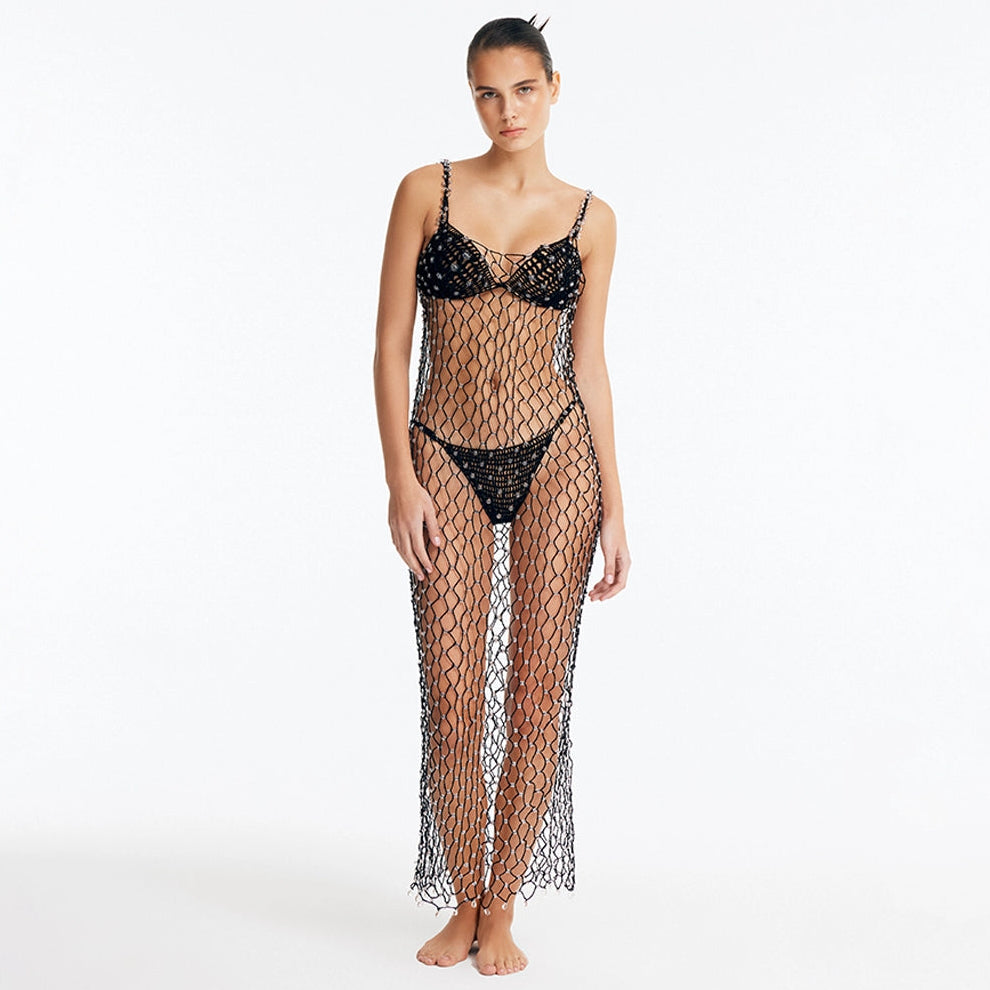 Aliana Black Macrame Net Maxi Dress with Glass Bead Details | Moeva | Dress | Each week unveils new pieces—luxury swimwear, fluid resort silhouettes, and elevated summer-to-evening essentials designed to carry you from coastal escapes to city nights.