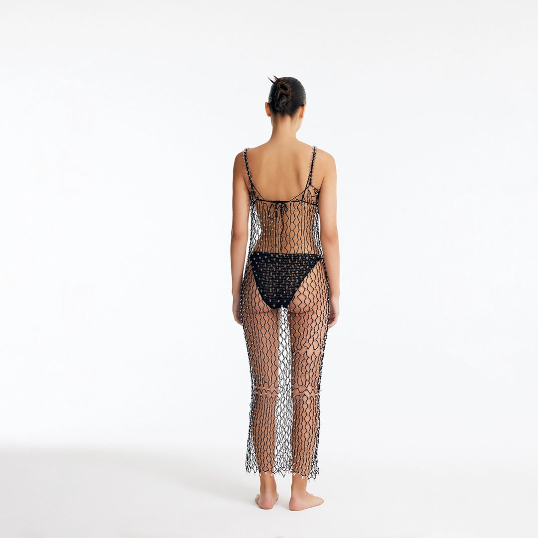 Aliana Black Macrame Net Maxi Dress with Glass Bead Details | Moeva | Dress | Each week unveils new pieces—luxury swimwear, fluid resort silhouettes, and elevated summer-to-evening essentials designed to carry you from coastal escapes to city nights.