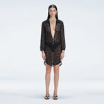 Althea Black Long Sleeve Lace Mini Kaftan | Moeva | Beachwear Dresses | Each week unveils new pieces—luxury swimwear, fluid resort silhouettes, and elevated summer-to-evening essentials designed to carry you from coastal escapes to city nights.