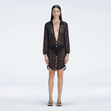 Althea Black Long Sleeve Lace Mini Kaftan | Moeva | Beachwear Dresses | Each week unveils new pieces—luxury swimwear, fluid resort silhouettes, and elevated summer-to-evening essentials designed to carry you from coastal escapes to city nights.