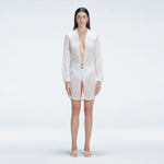 Althea White Long Sleeve Lace Mini Kaftan | Moeva | Beachwear Dresses | Each week unveils new pieces—luxury swimwear, fluid resort silhouettes, and elevated summer-to-evening essentials designed to carry you from coastal escapes to city nights.