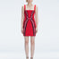 Model showcasing the Anais Red Degraded Dress, highlighting its stylish square neck and adjustable straps