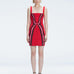 Model showcasing the Anais Red Degraded Dress, highlighting its stylish square neck and adjustable straps