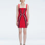 Model showcasing the Anais Red Degraded Dress, highlighting its stylish square neck and adjustable straps