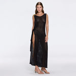 Angles Black High-Neck Maxi Dress with Tie-Side and Gold Detail | Moeva | Beachwear Dresses | Each week unveils new pieces—luxury swimwear, fluid resort silhouettes, and elevated summer-to-evening essentials designed to carry you from coastal escapes to city nights.