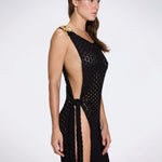 Angles Black High-Neck Maxi Dress with Tie-Side and Gold Detail | Moeva | Beachwear Dresses | Each week unveils new pieces—luxury swimwear, fluid resort silhouettes, and elevated summer-to-evening essentials designed to carry you from coastal escapes to city nights.