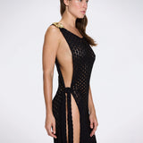 Angles Black High-Neck Maxi Dress with Tie-Side and Gold Detail | Moeva | Beachwear Dresses | Each week unveils new pieces—luxury swimwear, fluid resort silhouettes, and elevated summer-to-evening essentials designed to carry you from coastal escapes to city nights.