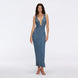 Antibes Blue Metallic Knit Deep V-Neck Maxi Dress with Gold Detail | Moeva | Dress | Each week unveils new pieces—luxury swimwear, fluid resort silhouettes, and elevated summer-to-evening essentials designed to carry you from coastal escapes to city nights.