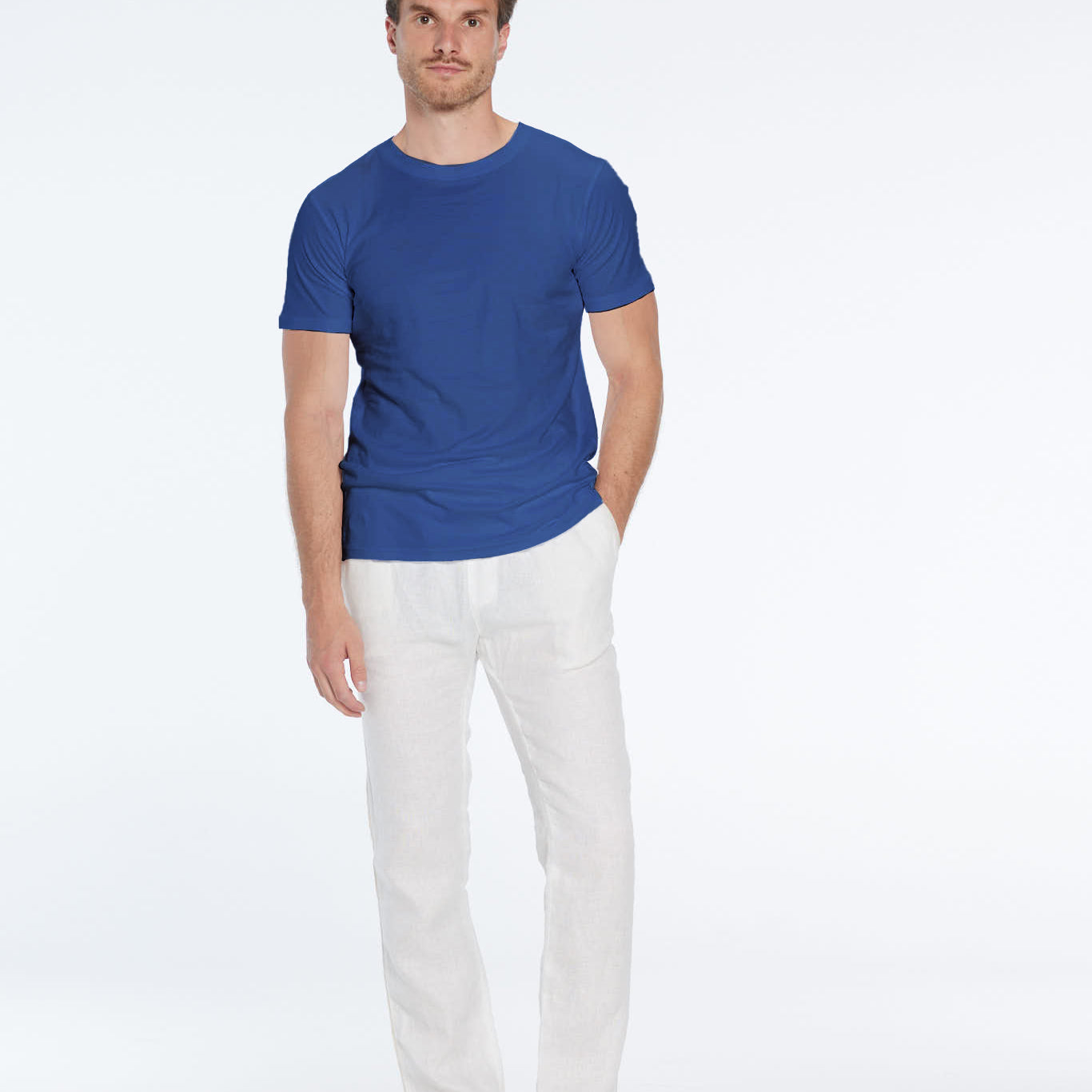 Atlas Dark Blue Cotton Round Neck T-Shirt | Moeva | T-Shirt | Each week unveils new pieces—luxury swimwear, fluid resort silhouettes, and elevated summer-to-evening essentials designed to carry you from coastal escapes to city nights.