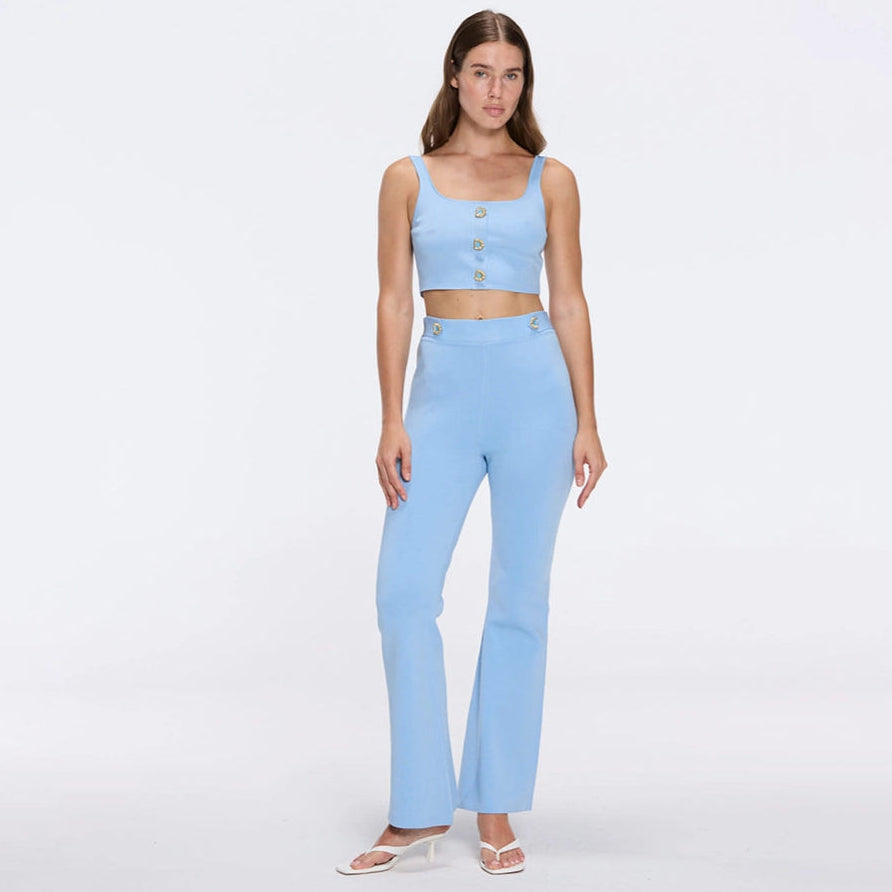 Aureline Top And Colette Knitted High Waist Pants Set Blue | Moeva | Set | Each week unveils new pieces—luxury swimwear, fluid resort silhouettes, and elevated summer-to-evening essentials designed to carry you from coastal escapes to city nights.