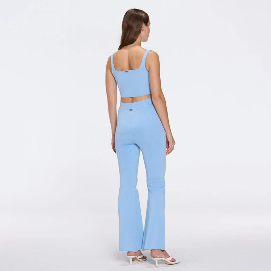 Aureline Blue Knitted Scoop Neck Gold Buttoned Crop Top | Moeva | RTW Bustiers | Each week unveils new pieces—luxury swimwear, fluid resort silhouettes, and elevated summer-to-evening essentials designed to carry you from coastal escapes to city nights.