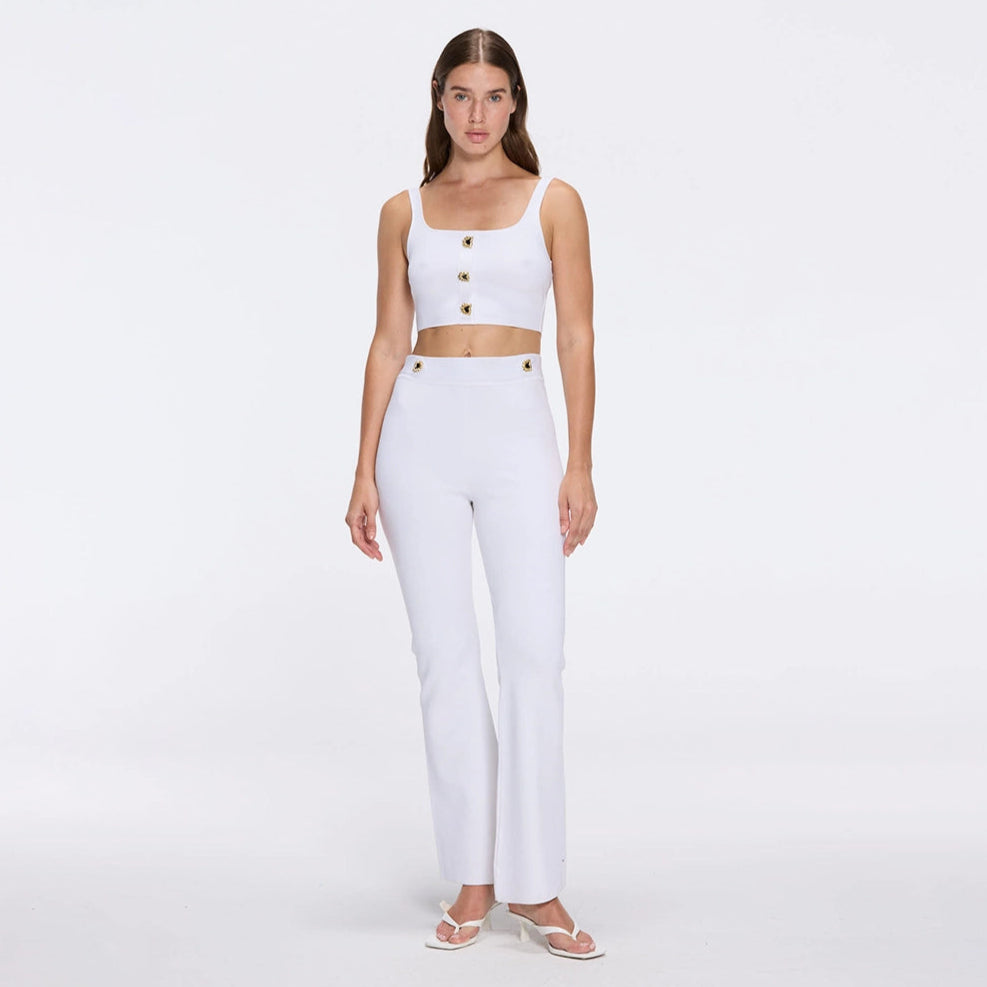 Aureline Top And Colette Knitted High Waist White Pants Set | Moeva | RTW Bustiers | Each week unveils new pieces—luxury swimwear, fluid resort silhouettes, and elevated summer-to-evening essentials designed to carry you from coastal escapes to city nights.