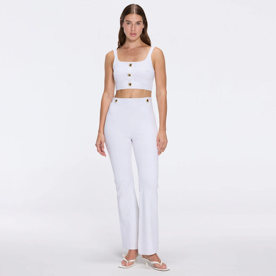 Colette White Knitted White High Waisted Wide-Leg Pant | Moeva | Pants | Each week unveils new pieces—luxury swimwear, fluid resort silhouettes, and elevated summer-to-evening essentials designed to carry you from coastal escapes to city nights.
