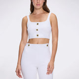 Aureline Top And Colette Knitted High Waist White Pants Set | Moeva | RTW Bustiers | Each week unveils new pieces—luxury swimwear, fluid resort silhouettes, and elevated summer-to-evening essentials designed to carry you from coastal escapes to city nights.