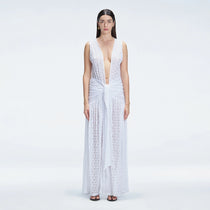 Aveline White Sleeveless Lace Maxi Kaftan | Moeva | Beachwear Dresses | Each week unveils new pieces—luxury swimwear, fluid resort silhouettes, and elevated summer-to-evening essentials designed to carry you from coastal escapes to city nights.