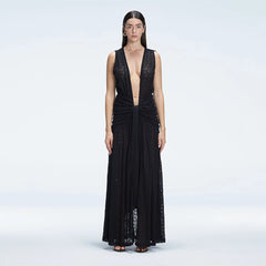 Aveline Black Sleeveless Lace Maxi Kaftan | Moeva | Beachwear Dresses | Each week unveils new pieces—luxury swimwear, fluid resort silhouettes, and elevated summer-to-evening essentials designed to carry you from coastal escapes to city nights.