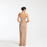 Azalea Bronze Knitted Maxi Dress with Side Mesh Panels | Moeva | Dress | Each week unveils new pieces—luxury swimwear, fluid resort silhouettes, and elevated summer-to-evening essentials designed to carry you from coastal escapes to city nights.