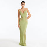 Azalea Green Knitted Maxi Dress with Side Mesh Panels | Moeva | Dress | Each week unveils new pieces—luxury swimwear, fluid resort silhouettes, and elevated summer-to-evening essentials designed to carry you from coastal escapes to city nights.