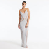 Azalea Silver Knitted Maxi Dress with Side Mesh Panels | Moeva | Dress | Each week unveils new pieces—luxury swimwear, fluid resort silhouettes, and elevated summer-to-evening essentials designed to carry you from coastal escapes to city nights.