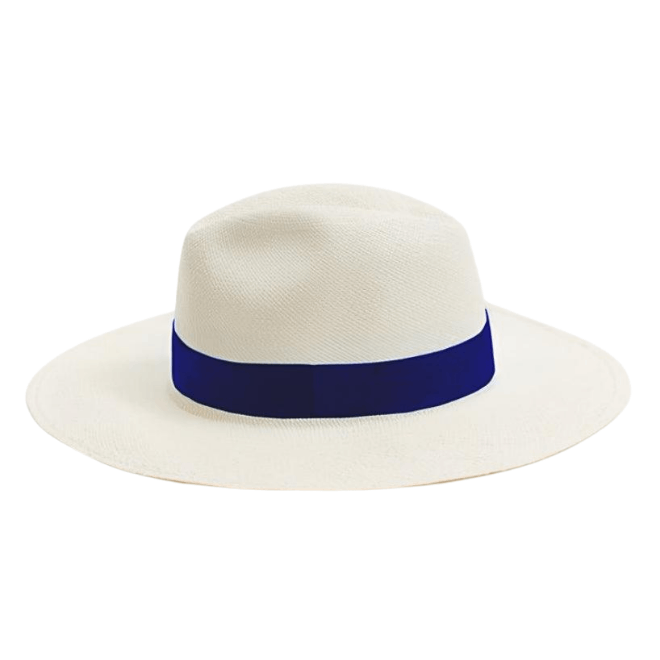 Billy Natural Straw Hat with Grosgrain Dark Blue Band | Moeva | Hat | Each week unveils new pieces—luxury swimwear, fluid resort silhouettes, and elevated summer-to-evening essentials designed to carry you from coastal escapes to city nights.