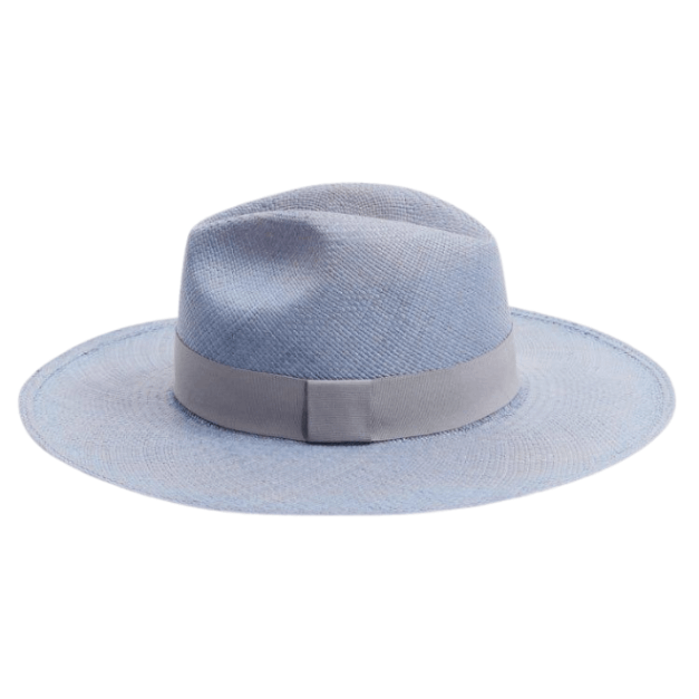 Ezra Blue Straw Panama Hat with Grey Band | Moeva | Hat | Each week unveils new pieces—luxury swimwear, fluid resort silhouettes, and elevated summer-to-evening essentials designed to carry you from coastal escapes to city nights.