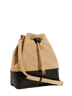 Fiorella Beige Natural Woven Straw Bucket Bag with Leather Black Base | Moeva | Bag | Each week unveils new pieces—luxury swimwear, fluid resort silhouettes, and elevated summer-to-evening essentials designed to carry you from coastal escapes to city nights.