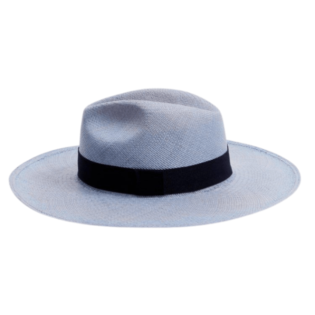 Ezra Blue Straw Panama Hat with Black Band | Moeva | Hat | Each week unveils new pieces—luxury swimwear, fluid resort silhouettes, and elevated summer-to-evening essentials designed to carry you from coastal escapes to city nights.