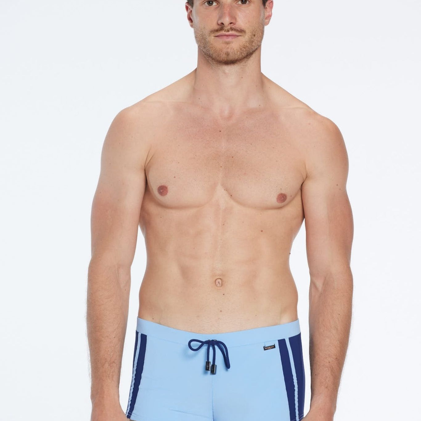 Antonio Baby Blue / Blue Swim Trunks with Drawcord | Moeva | Trunks | Each week unveils new pieces—luxury swimwear, fluid resort silhouettes, and elevated summer-to-evening essentials designed to carry you from coastal escapes to city nights.