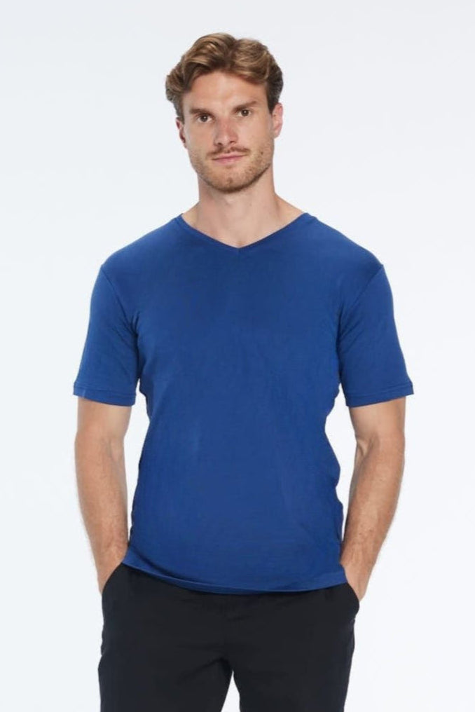 Rex Blue V-Neck Cotton T-Shirt | Moeva | T-Shirt | Each week unveils new pieces—luxury swimwear, fluid resort silhouettes, and elevated summer-to-evening essentials designed to carry you from coastal escapes to city nights.