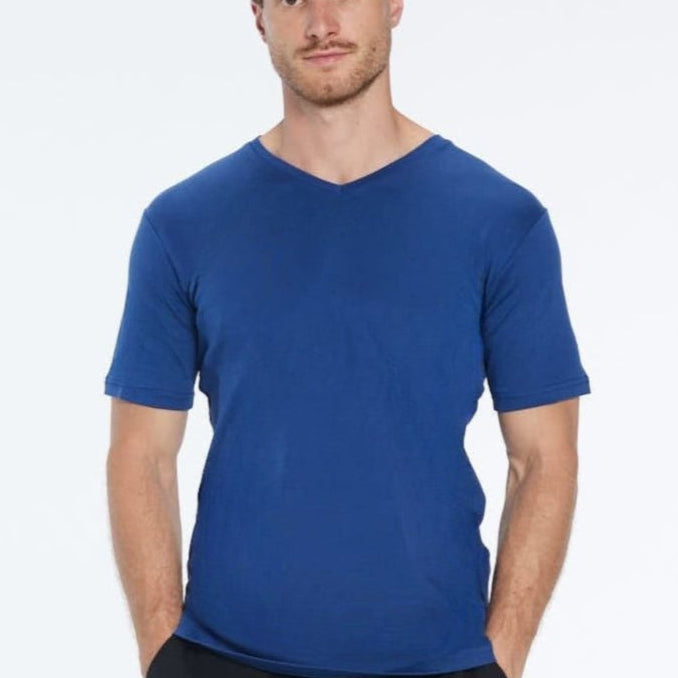 Rex Blue V-Neck Cotton T-Shirt | Moeva | T-Shirt | Each week unveils new pieces—luxury swimwear, fluid resort silhouettes, and elevated summer-to-evening essentials designed to carry you from coastal escapes to city nights.