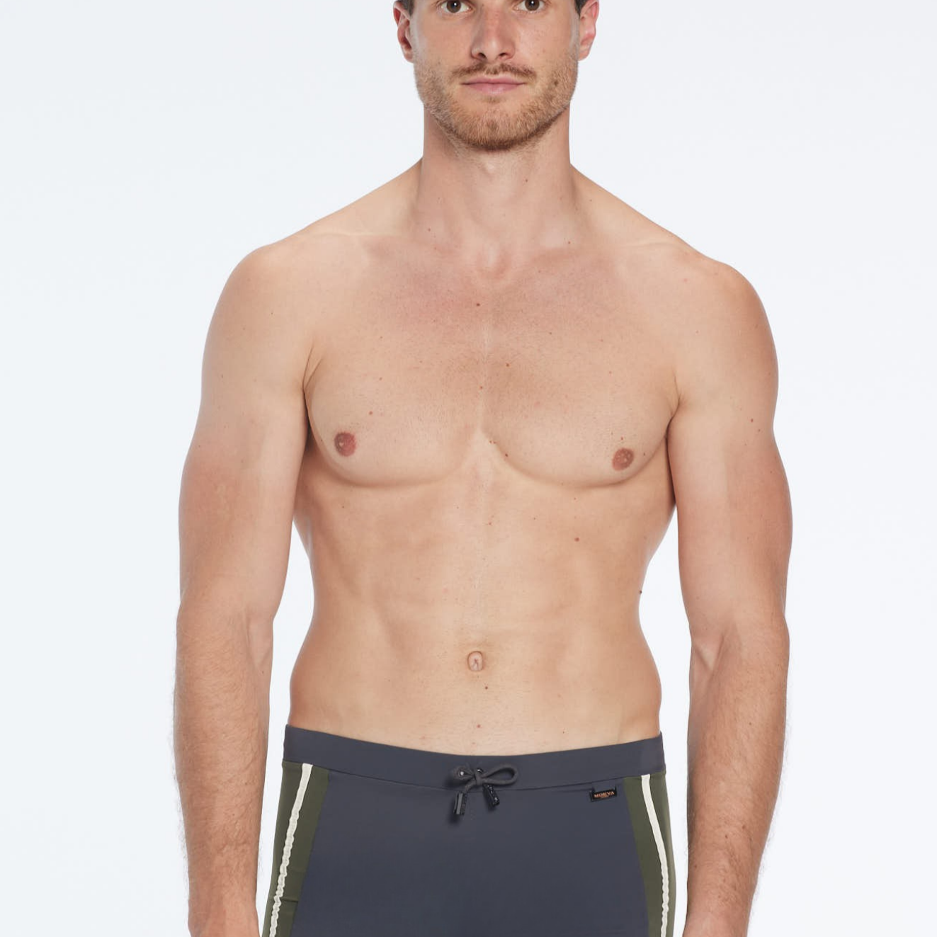 Antonio Grey / Green / White Swim Trunks with Drawcord | Moeva | Trunks | Each week unveils new pieces—luxury swimwear, fluid resort silhouettes, and elevated summer-to-evening essentials designed to carry you from coastal escapes to city nights.