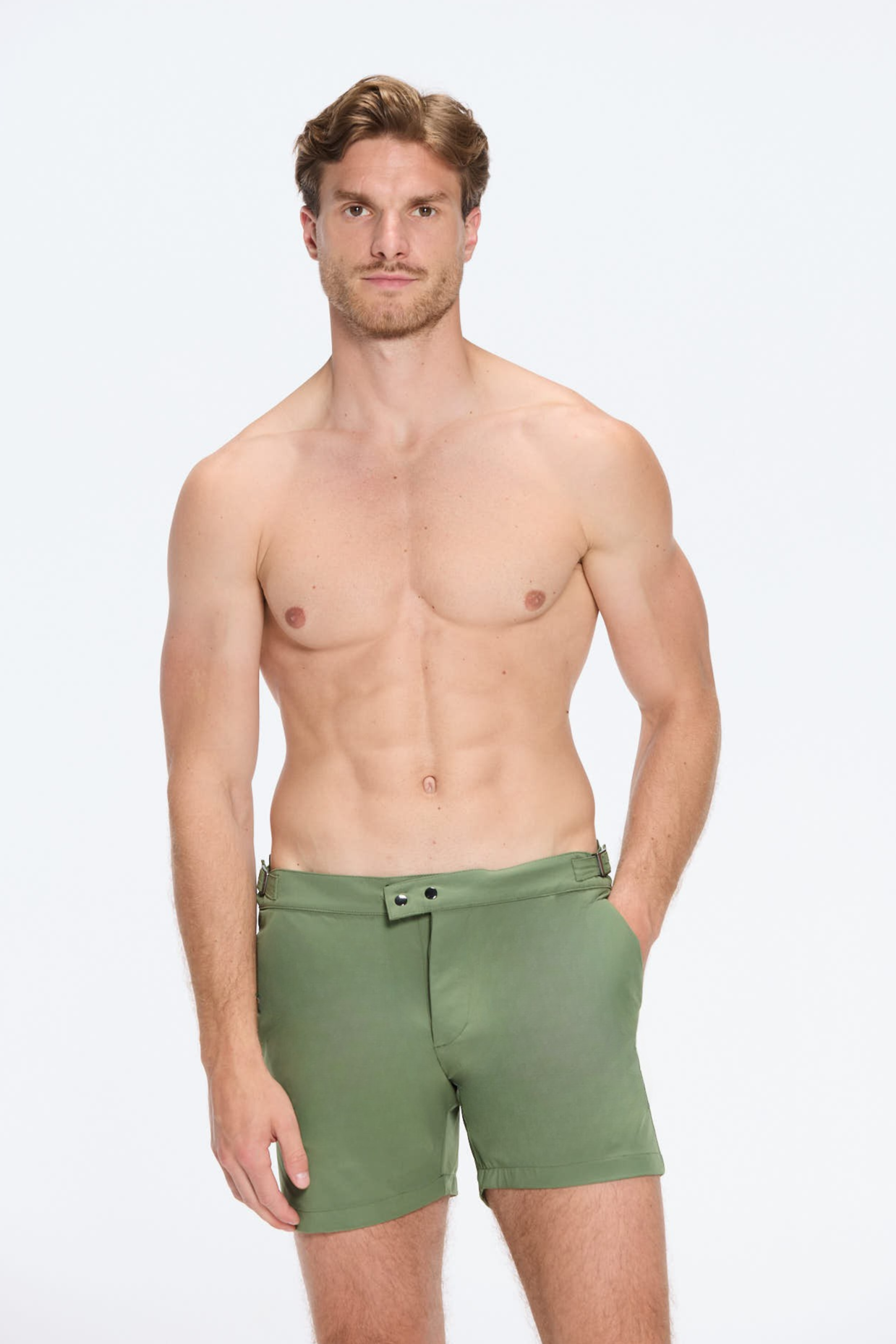 Jack Army Green Bulldog Swim Shorts | Moeva | Men Swim Stretch Shorts | Each week unveils new pieces—luxury swimwear, fluid resort silhouettes, and elevated summer-to-evening essentials designed to carry you from coastal escapes to city nights.
