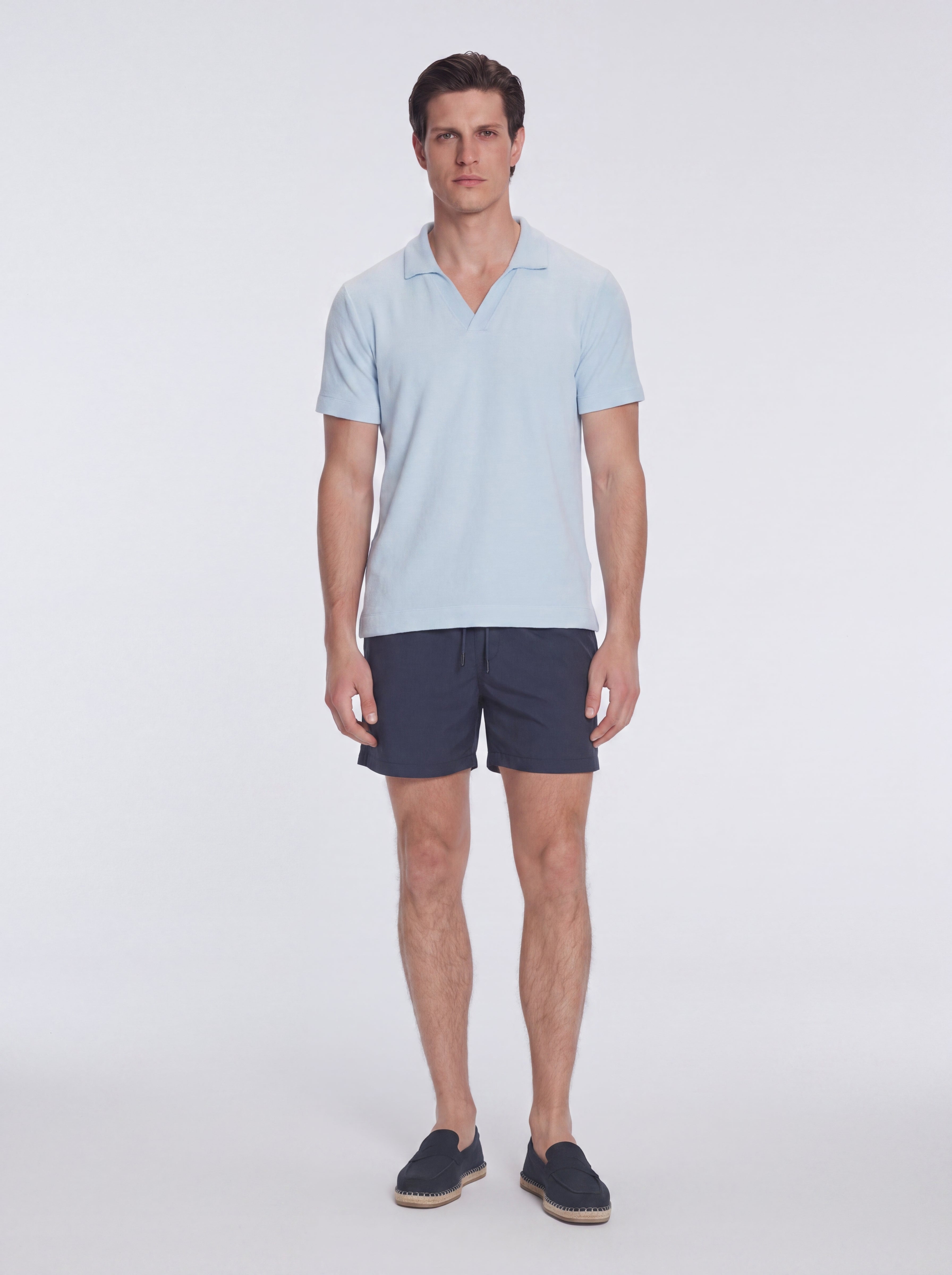 Atticus Baby Blue V-Neck Polo T-Shirt | Moeva | T-Shirt | Each week unveils new pieces—luxury swimwear, fluid resort silhouettes, and elevated summer-to-evening essentials designed to carry you from coastal escapes to city nights.