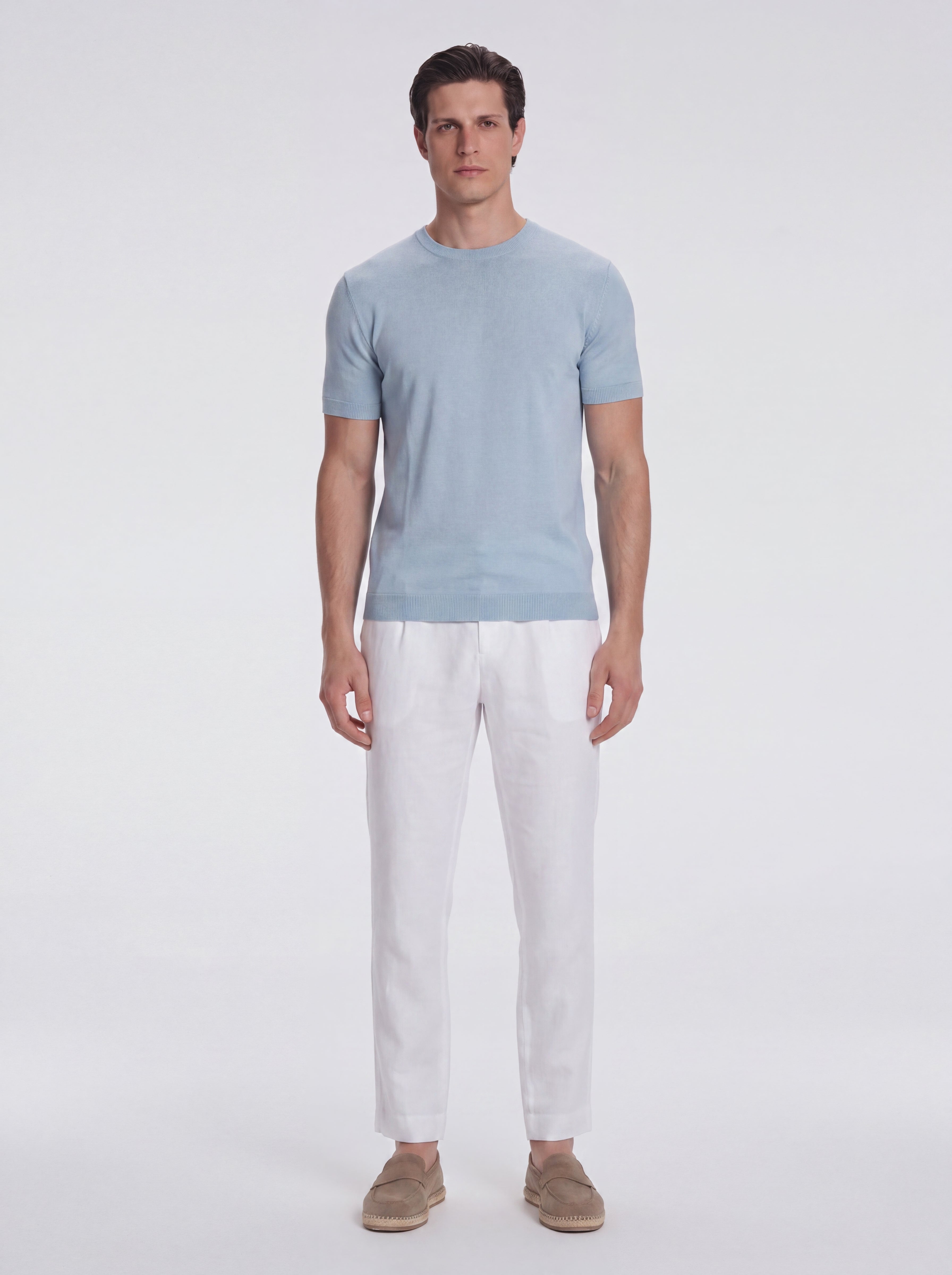 Baron Baby Blue Round-Neck Cotton T-Shirt