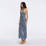 Beaulieu Blue Metallic Knit Maxi Dress with V-Neckline and Side Slit | Moeva | Dress | Each week unveils new pieces—luxury swimwear, fluid resort silhouettes, and elevated summer-to-evening essentials designed to carry you from coastal escapes to city nights.