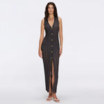 Biot Black Metallic Knit V-Neck Gold Button-Down Dress | Moeva | Dress | Each week unveils new pieces—luxury swimwear, fluid resort silhouettes, and elevated summer-to-evening essentials designed to carry you from coastal escapes to city nights.